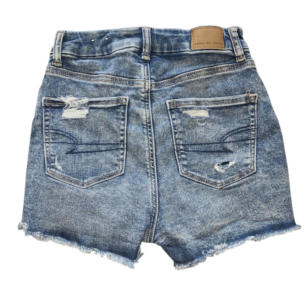 Women's AE Next Level Stretch Curvy Hi Rise Shortie Size 0 Distressed Shorts! - Picture 4 of 14
